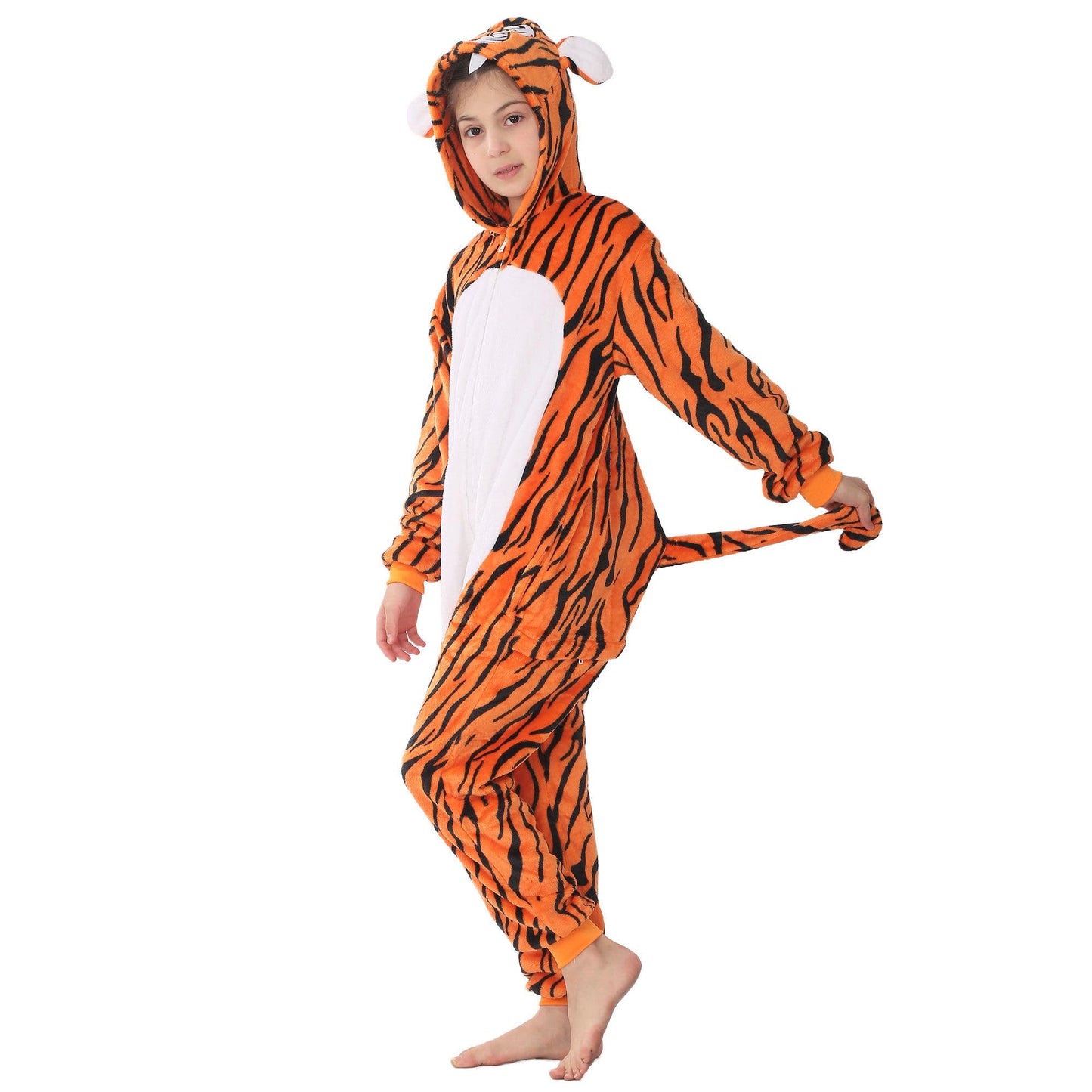 Wafunne Animal Onesie Costume For Kids Child Boys Girls Womens Mens Cosplay Halloween Costumes Easter Onesies Orange Tiger 120