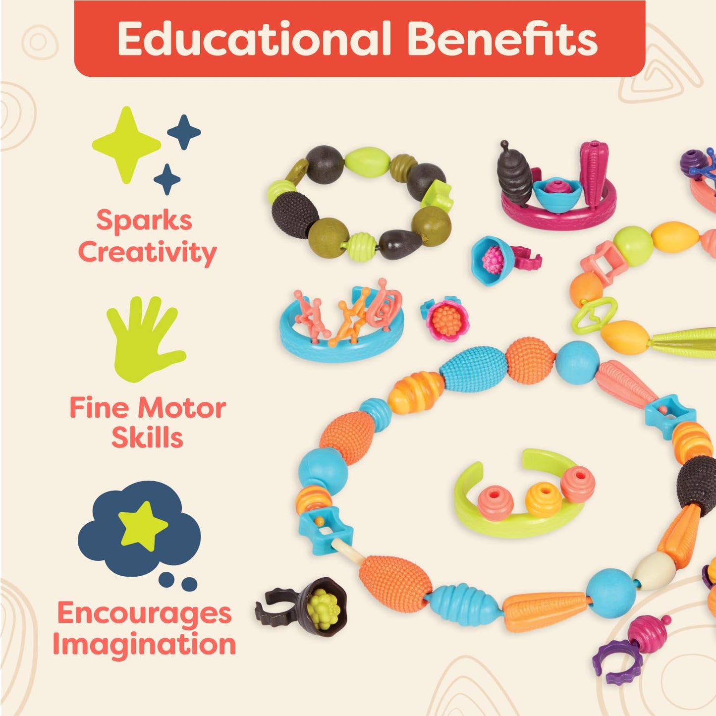 B. toys - Pop Arty! 150 Pcs- Jewlery Making Kit- Creative Pop Snap Bead Set for Kids -DIY Craft Jewelry Making Kit -Necklaces, R