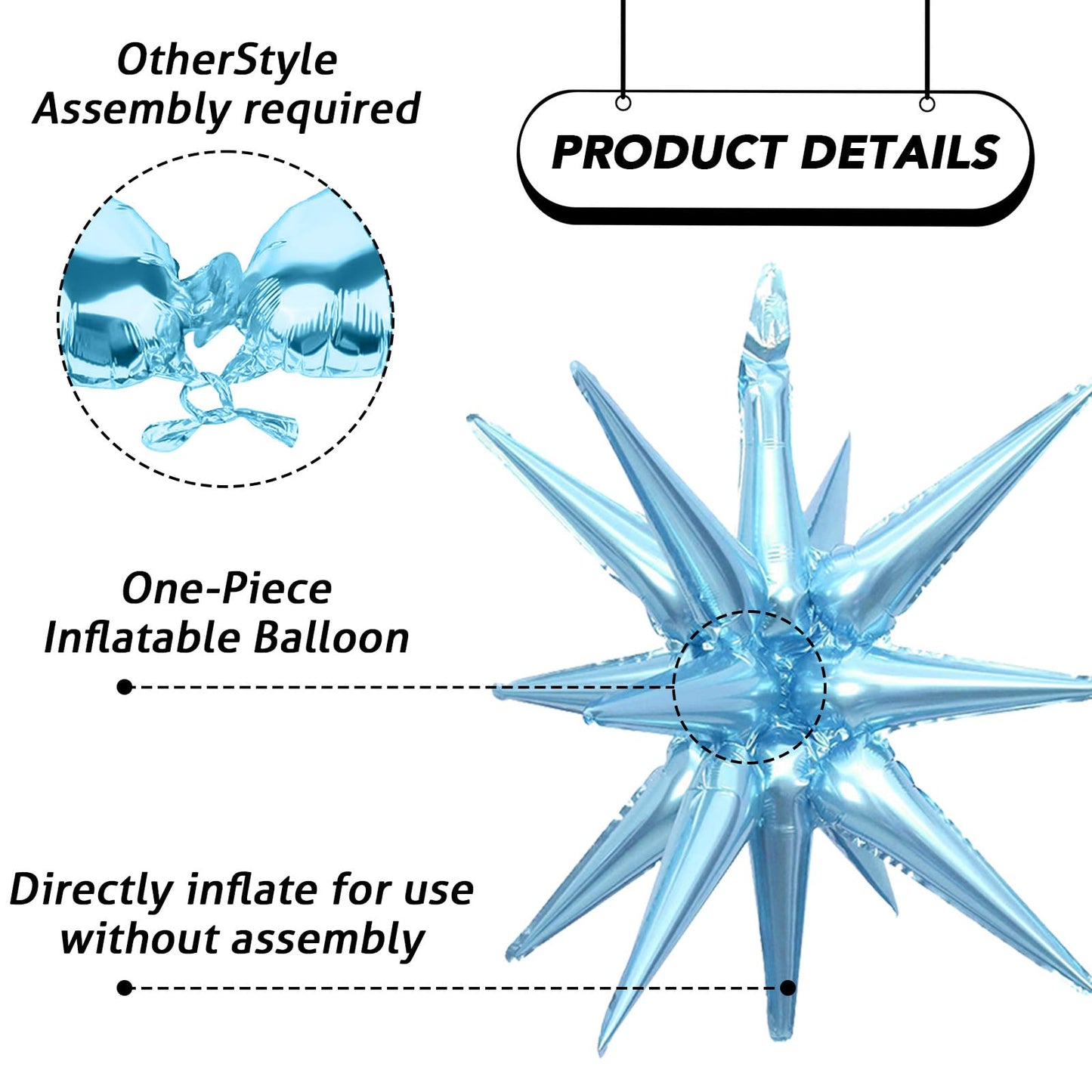 6PCS Star Balloons, 22Inch Blue and Orange Star Balloon Explosion Foil Balloons Cone Spike Balloon for Birthday Graduation Weddi