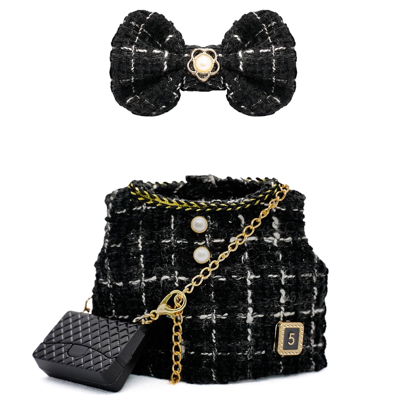 Clothes for 17cm Dolls  enhanced Dolls Accessories with elegant Chic Style Outfit Set 3 Piece Including a Bow  Clothes and Black Bag - High-End Fashion for Play & Display - No Doll (Black)