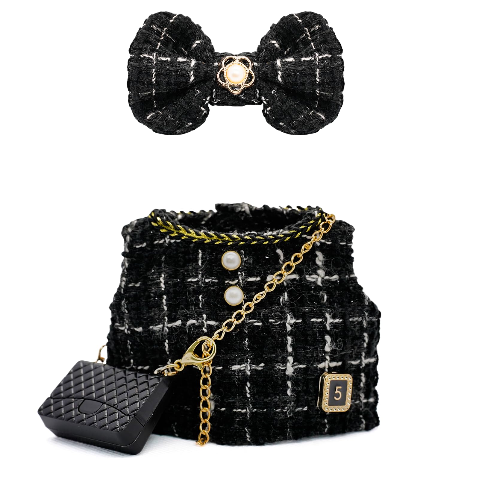 Clothes for 17cm Dolls  enhanced Dolls Accessories with elegant Chic Style Outfit Set 3 Piece Including a Bow  Clothes and Black Bag - High-End Fashion for Play & Display - No Doll (Black)