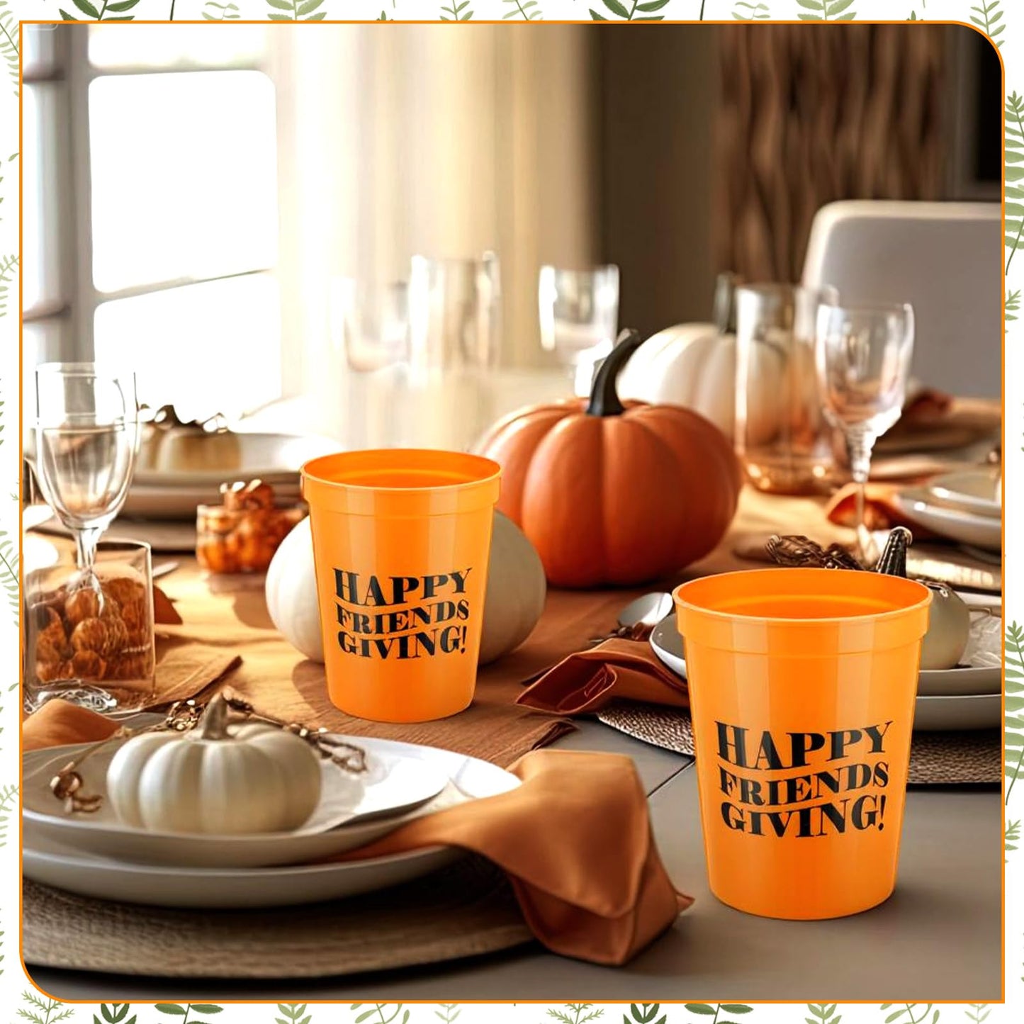 Willinglong 24 Pcs Friendsgiving Cups 16oz Happy Friendsgiving Party Decorations Reusable Plastic Drinking Cups Fun Friends Gath