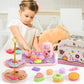 42 Pcs Flower Kids Tea Party Set with Carrying Case & Sweet Treats Playset - Pretend Toy Tin Tea Set for Little Girls - Princess