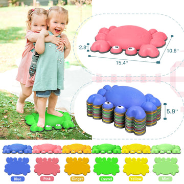 Crab Balance Stepping Stones For Kids, 6Pcs Non-Slip Jumping Step Stones, Toddler Floor River Stones Balance Blocks For Kids Coo