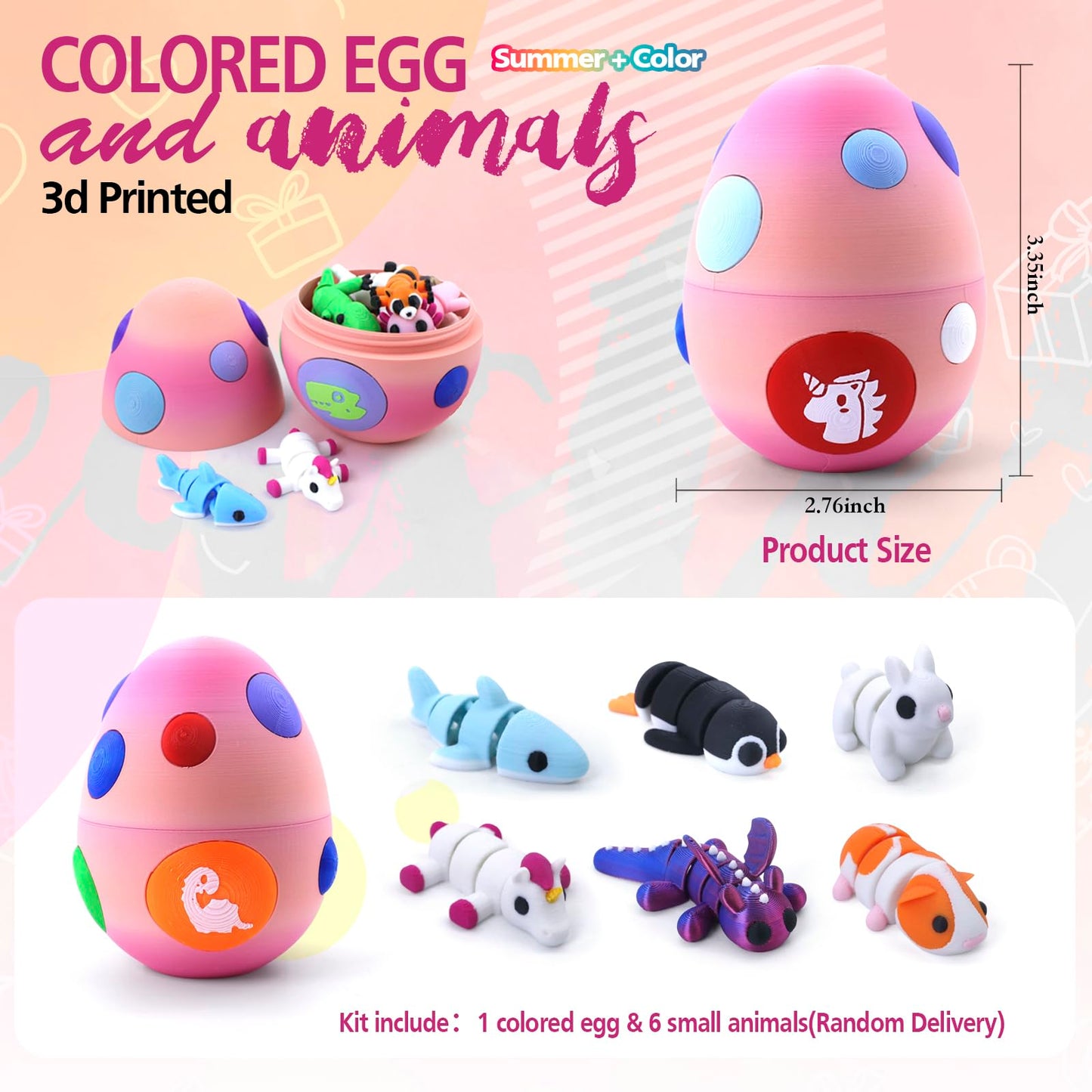 HyBaiS Mystery Mini 3D Printed Articulated Animal Figurines Set with Egg,Little Cute Animals Pocket Pet,3D Animals Toys,3D Print