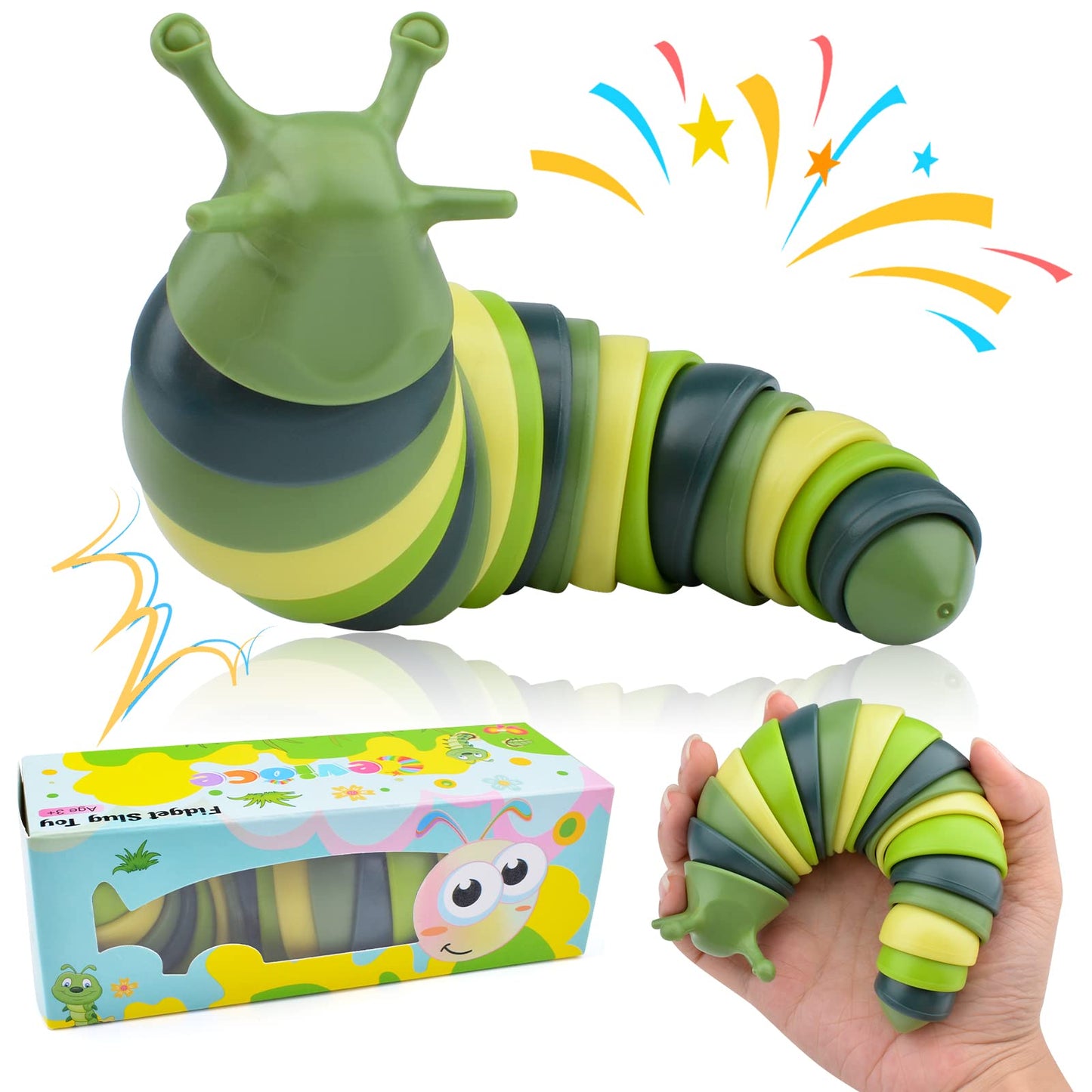 Cevioce Sensory Slug Fidget Toys,Fidget Slug Toys For Adults & Kids Party Favors,1 Pc Cute Autism Sensory Toys For Autistic Children,Toddler Toys Age 1+,Travel Toys For 1+ Year Old (Green)