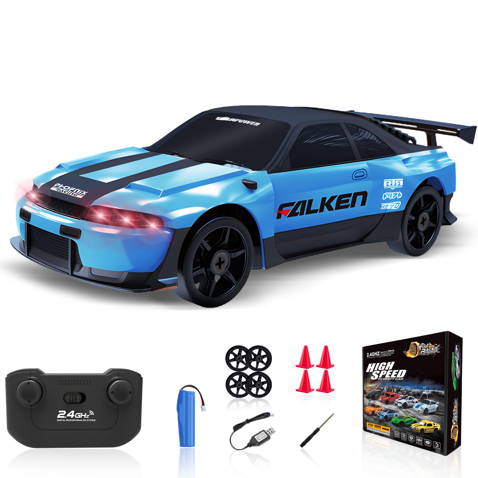 YUAN PLAN RC Drift Car 1/24 2.4GHz 4WD Remote Control Car RC Cars Toy Car for Boys Girls Birthday, Mini Drift RC Car with Light 