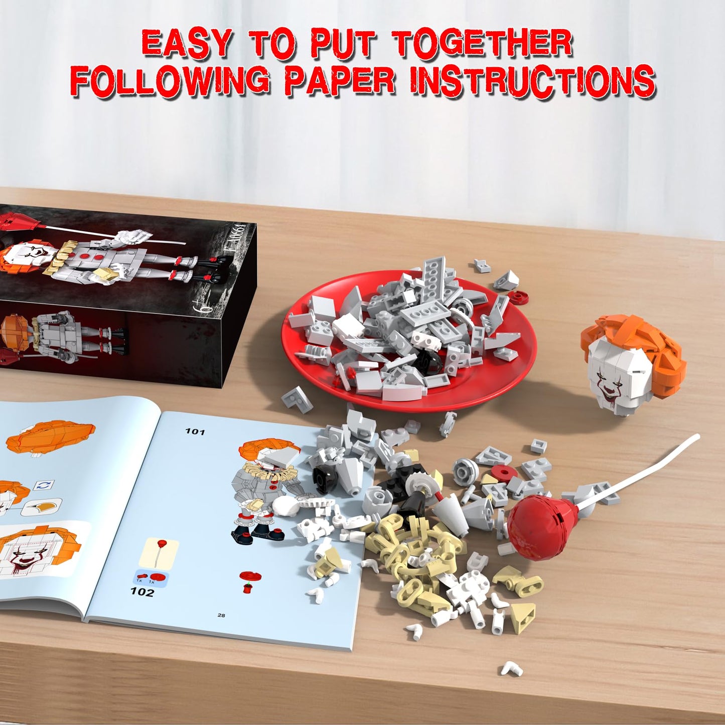 aphpaio Pennywise Clown Building Set - 299 Pcs Horror IT Movie Figure Kit, 5"x5"x10", Creative Halloween Gift for Kids and Adults