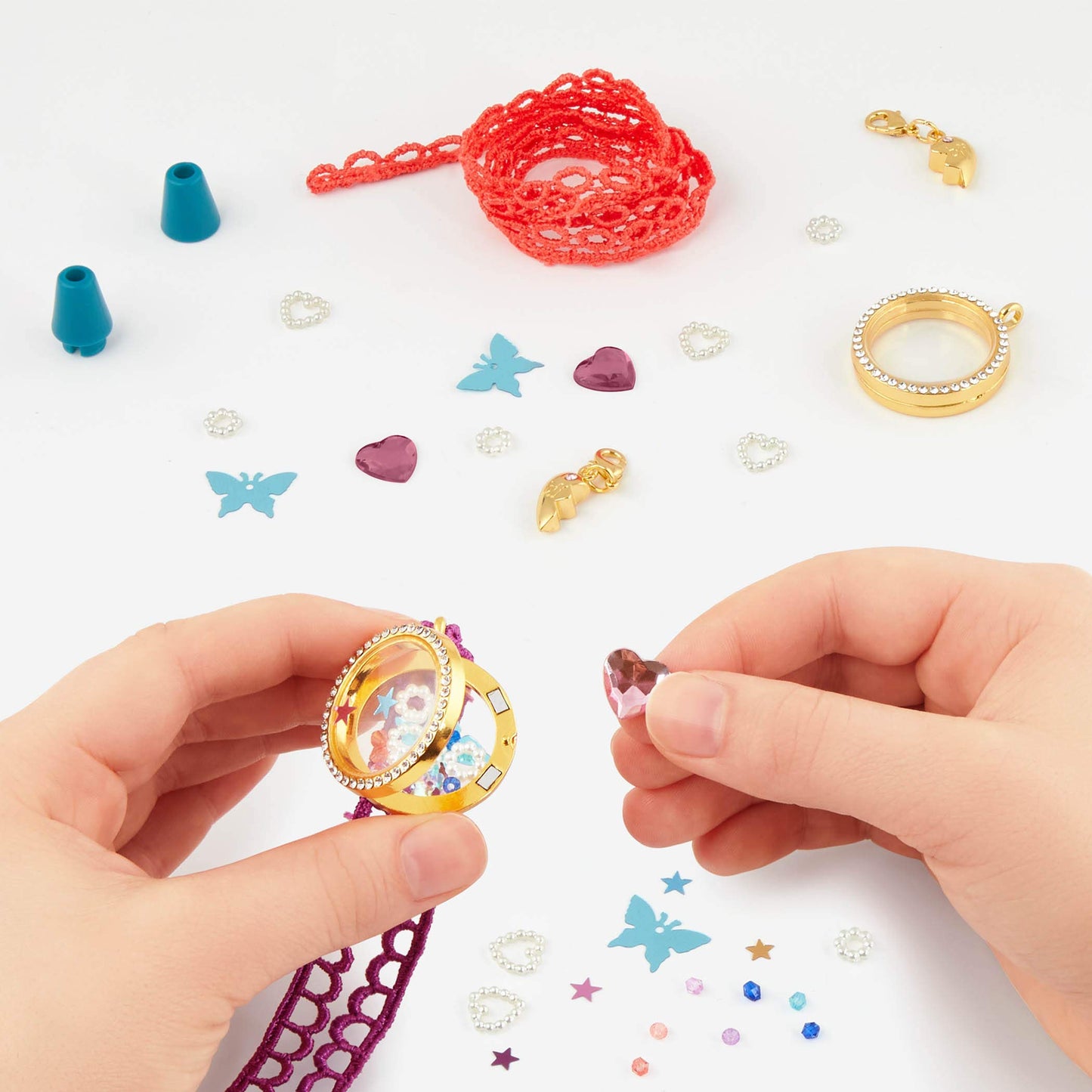 Craftabelle – Living Lockets Creation Kit – Locket Making Kit – 85Pc Necklace Set With Charms And Beads – Diy Jewelry Kits For Kids 8 Years +