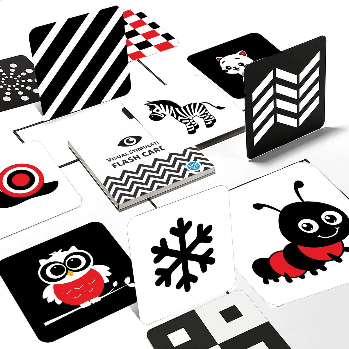 Svm Craft High Contrast Learning Cards  Newborn To 3 Year Olds, 80 Black & White Visuals