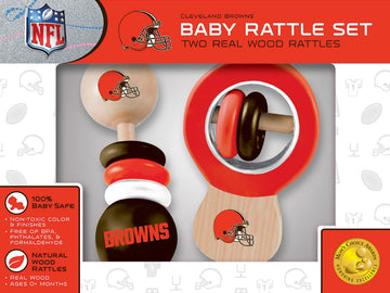 Babyfanatic Wood Rattle 2 Pack - Nfl Cleveland Browns - Officially Licensed Baby Toy Set