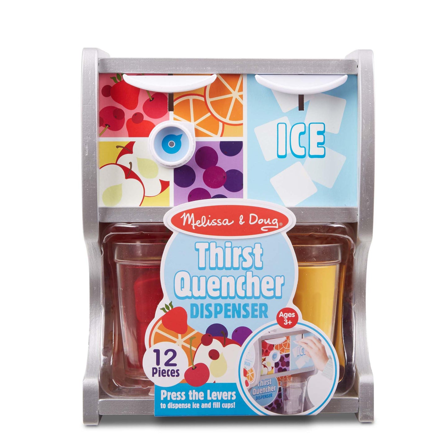 Melissa & Doug Wooden Drink Dispenser Set with Cups, Juice Inserts & Ice Cubes - Multi-color, 11.2 x 8.65 x 5.3, Model 9300