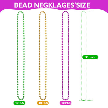 Biubumtu 30Pcs Mardi Gras Beads, Green Purple Gold 33'' Metallic Beaded Necklace Bulk Costume Stuff, Festival Parade Throw Acces