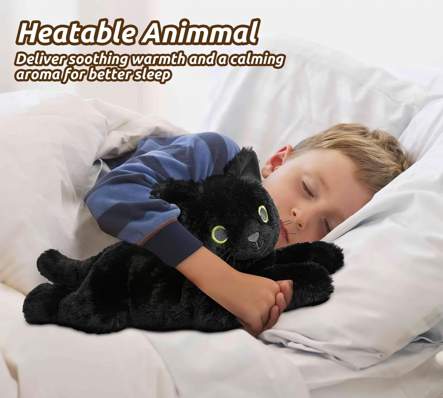 Black Cat Stuffed Animals, Microwavable Stuffed Animals Heating Pad For Cramps, Pain Stress Relief, Heatable & Coolable Lavender