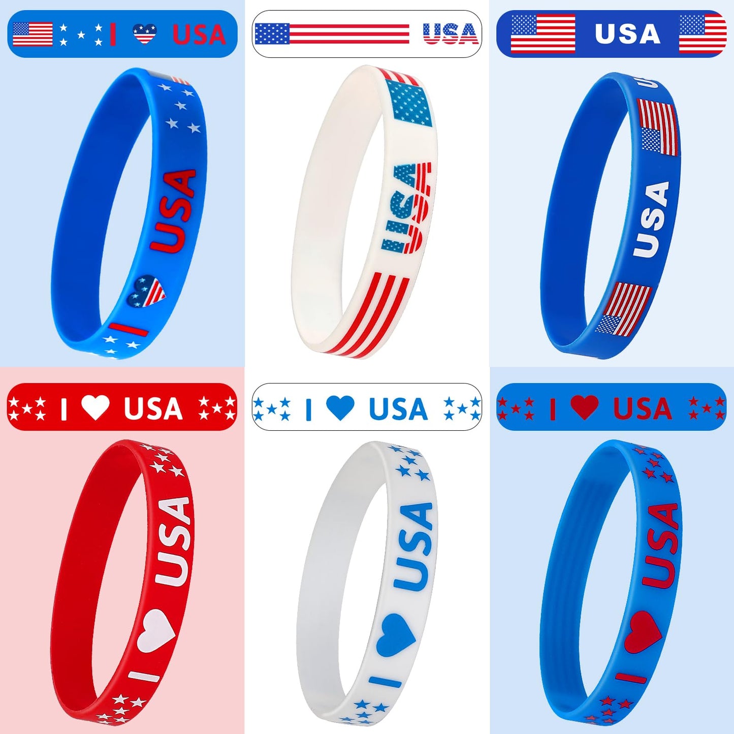 Junebrushs 24Pcs 4Th Of July Party Favors Silicone Bracelets Usa American Flag Red White And Blue Rubber Wristbands For Patrioti