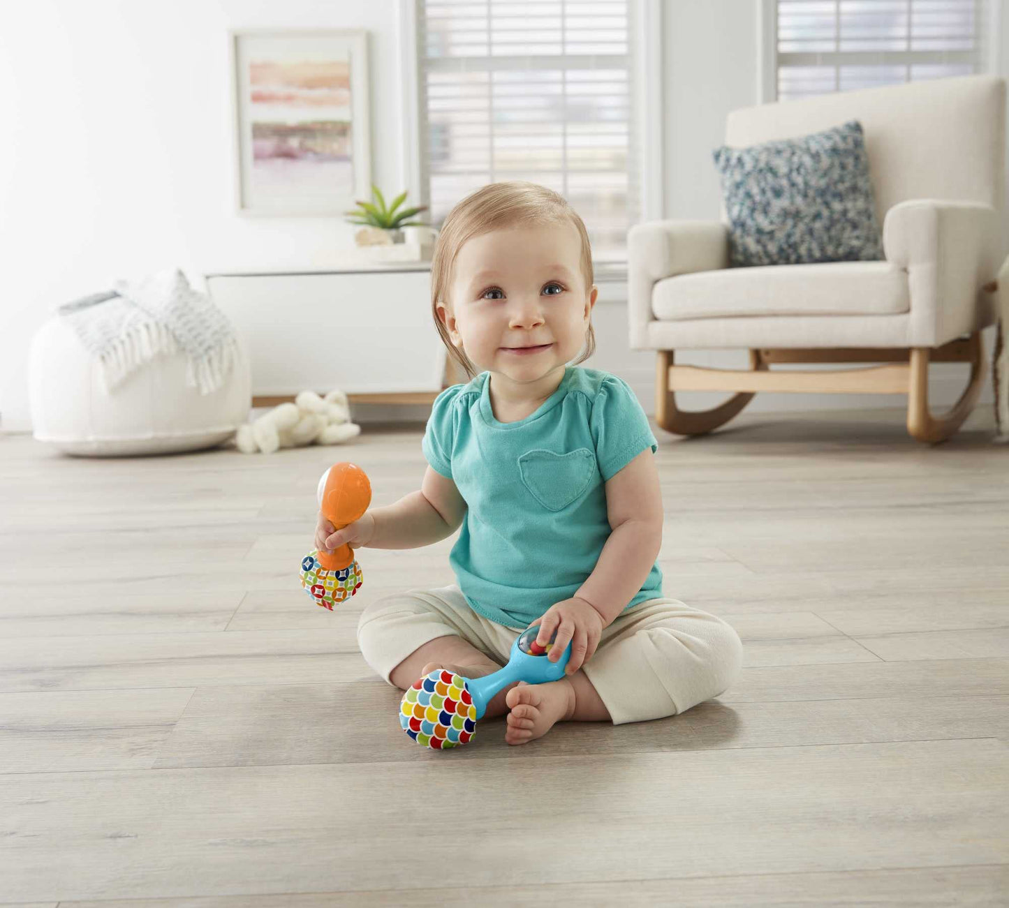 Fisher-Price Rattle 'n Rock Maracas Set - 2 Soft Musical Instruments for Babies 3+ Months, Multicolor, Model FPY65