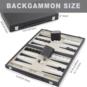 Backgammon Set 15 Inches Backgammon Sets For Adults, Gray & Black,Wooden Backgammon Board Game With Leather Case(Gray)