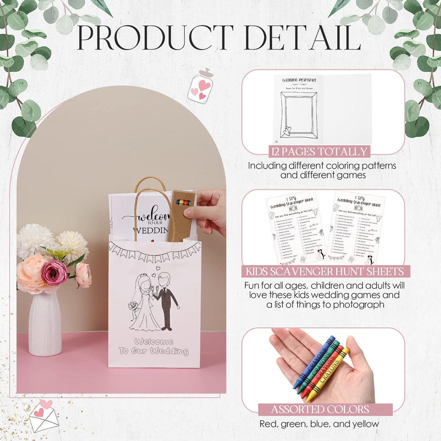 Gueevin Wedding Coloring Books for Kids - 48 Pcs, Individually Packaged, Paper, Goodie Bags & Scavenger Hunt Sheets
