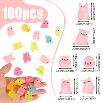 Fuyamp 100 Pieces of Mini Resin Luminous Pig in The Dark Tiny Pig Luminous Mini Portrait Mini Fairy Garden DIY Christmas Birthda