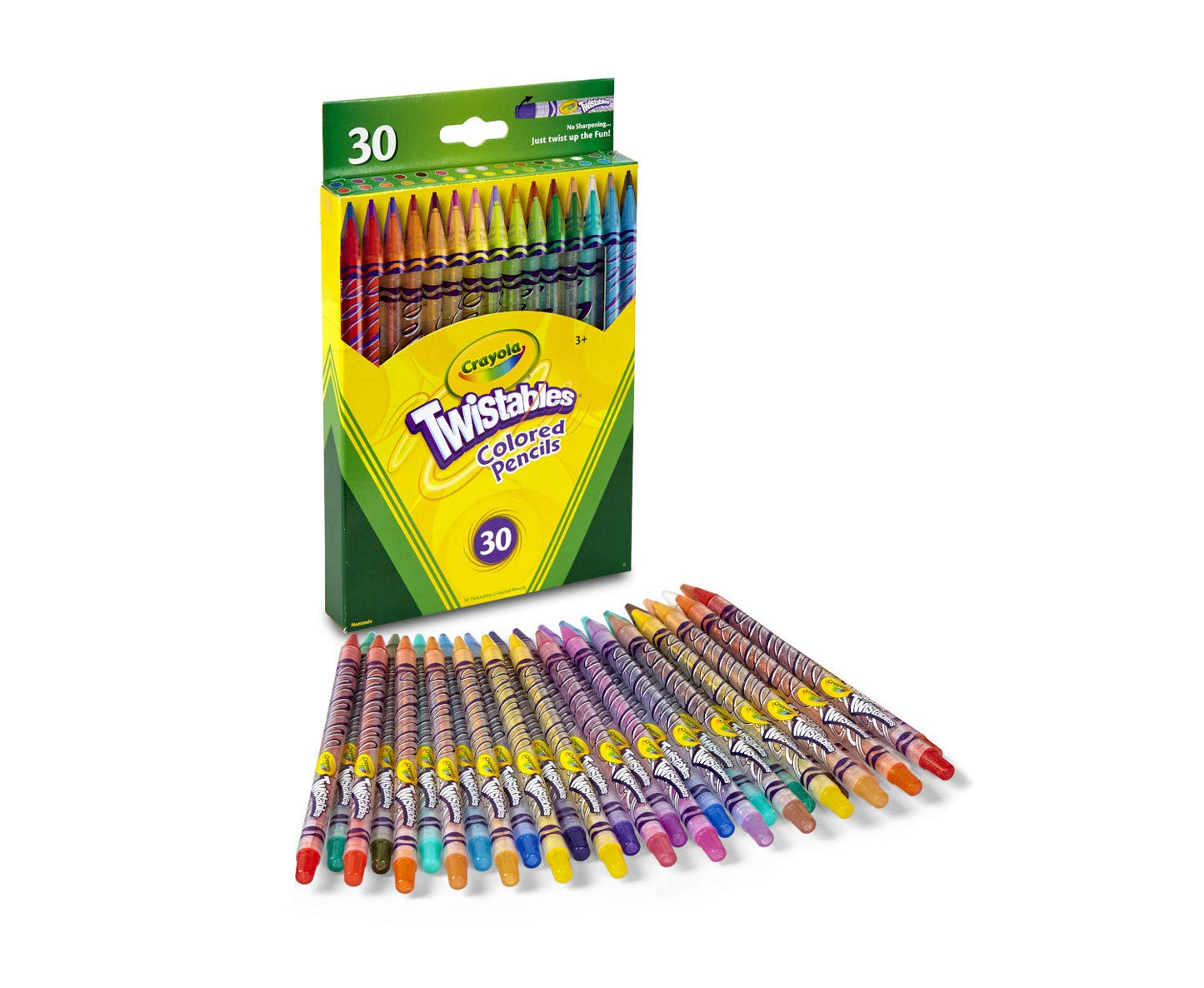 Crayola Twistables Colored Pencils, Always Sharp, 30 Count, Assorted Colors, Wood, Model 68-7409