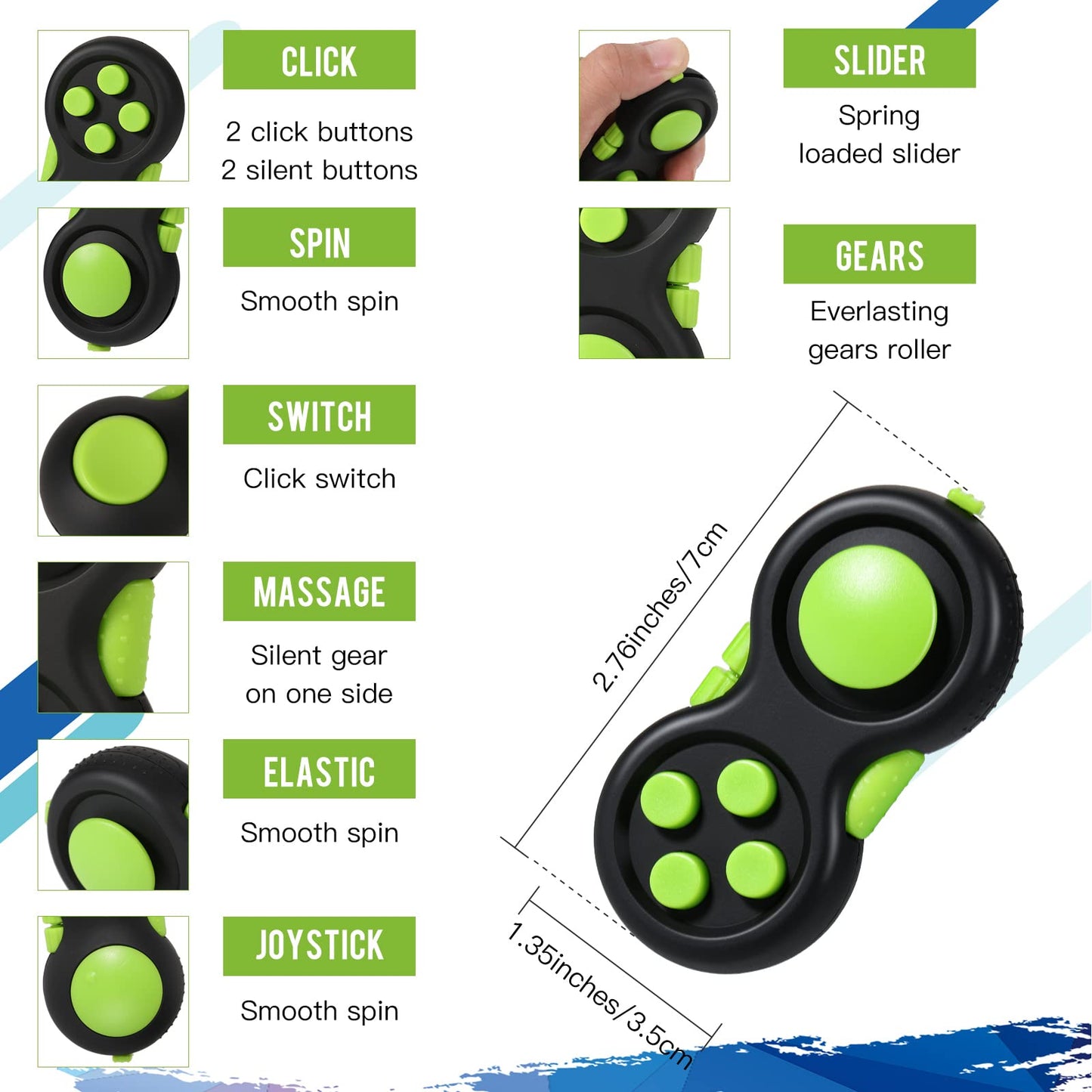 3 Pieces Handheld Mini Sensory Fidget Toy Set Includes Six Roller Chain And Key Flippy Chain Bike Chain Fidget Handheld Fidget Pad Stress Relief Toys For Adults Teens Relieve Stress(Black And Green)
