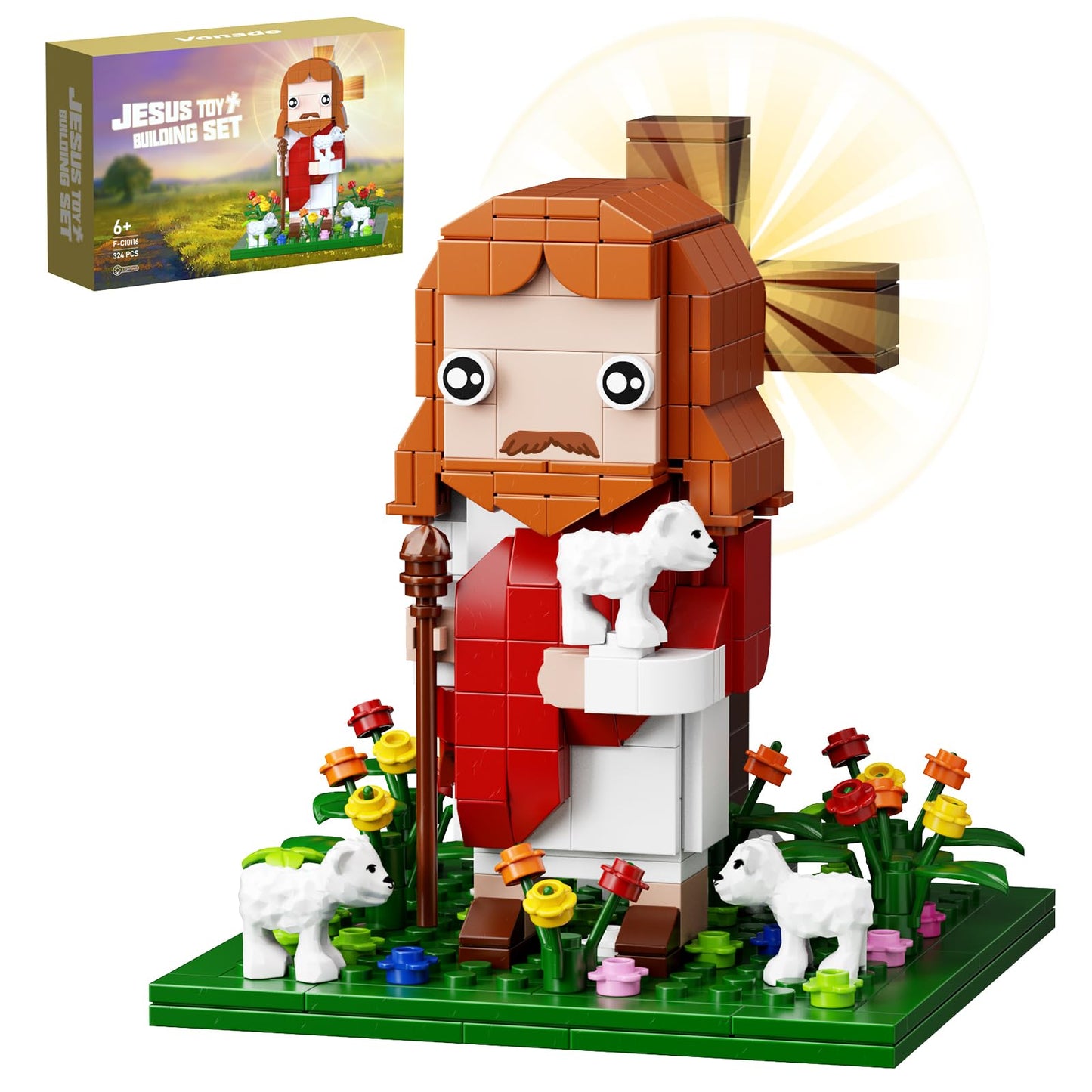 Jesus Building Block Set, The Shepherd God,Compatible With Lego Jesus Building Toy, Bible Story Jesus Figures With Led Light,Easter, Christmas, Christian Gift For Adults And Kids Age 6+(324Pcs)