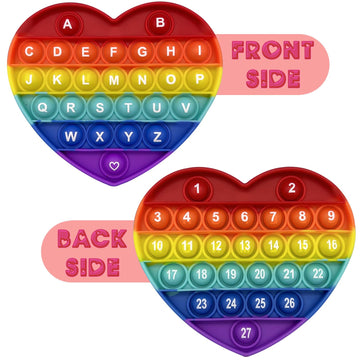 Petbsnvb Rainbow Heart Shaped Pop Bubble Valentines Fidget Toy With Letters And Numbers, Xmas Gift Sensory Toy With Alphabets Ki