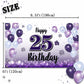 LASKYER Happy 25th Birthday Decorations,25th Purple Balloon Large Birthday Banner Backdrop Sign,25 Years Old Bday Party Supplies