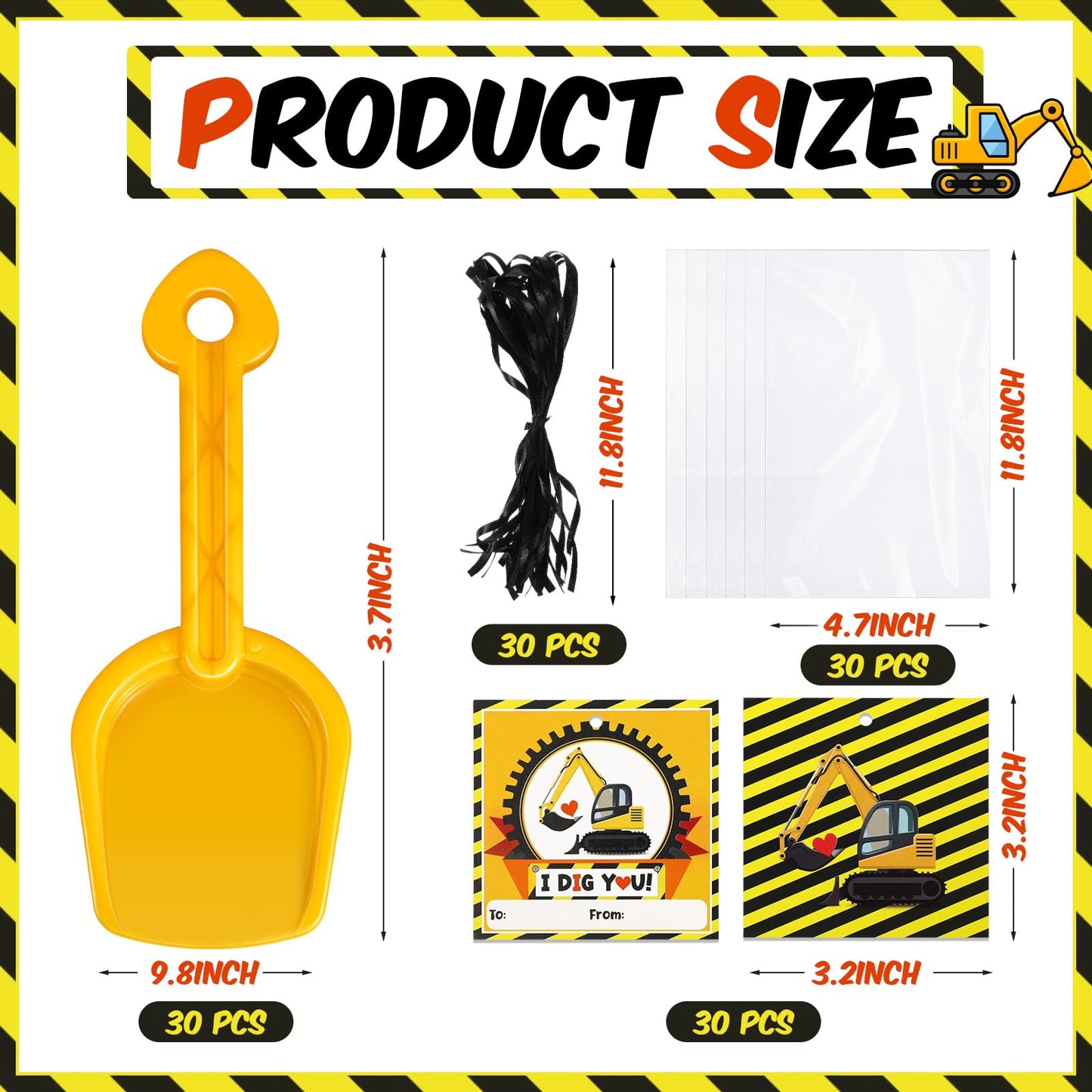 Capoda 30 Sets Back to School Gifts for Students Construction Party Plastic Shovel I Dig You Cards with Clear Cellophane Bags fo