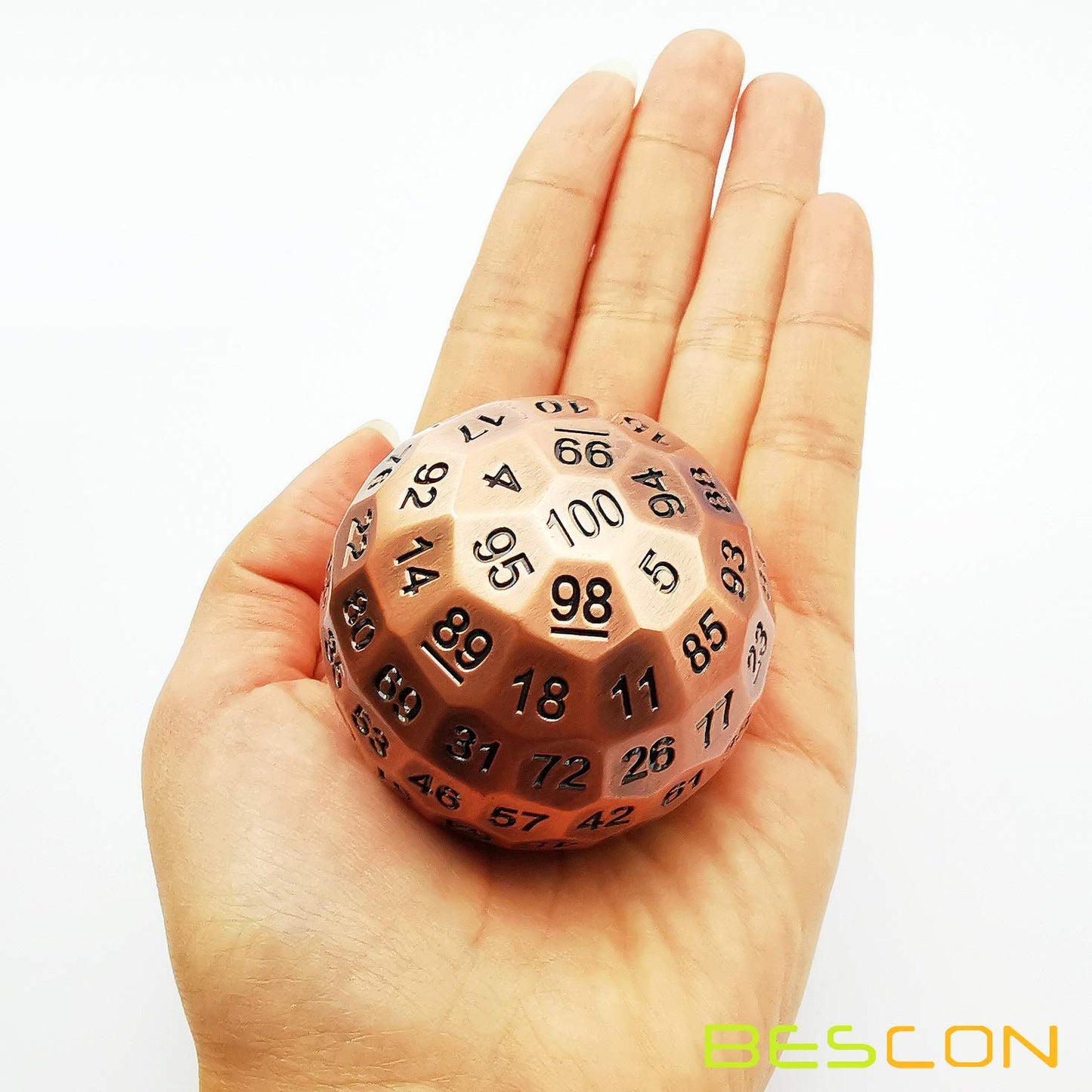 Bescon Solid Metal 100 Sided Dice, Game Dice D100, Giant Polyhedral Metal 100 Sides Dice 50MM in Diameter (1.97in), Ancient Copp