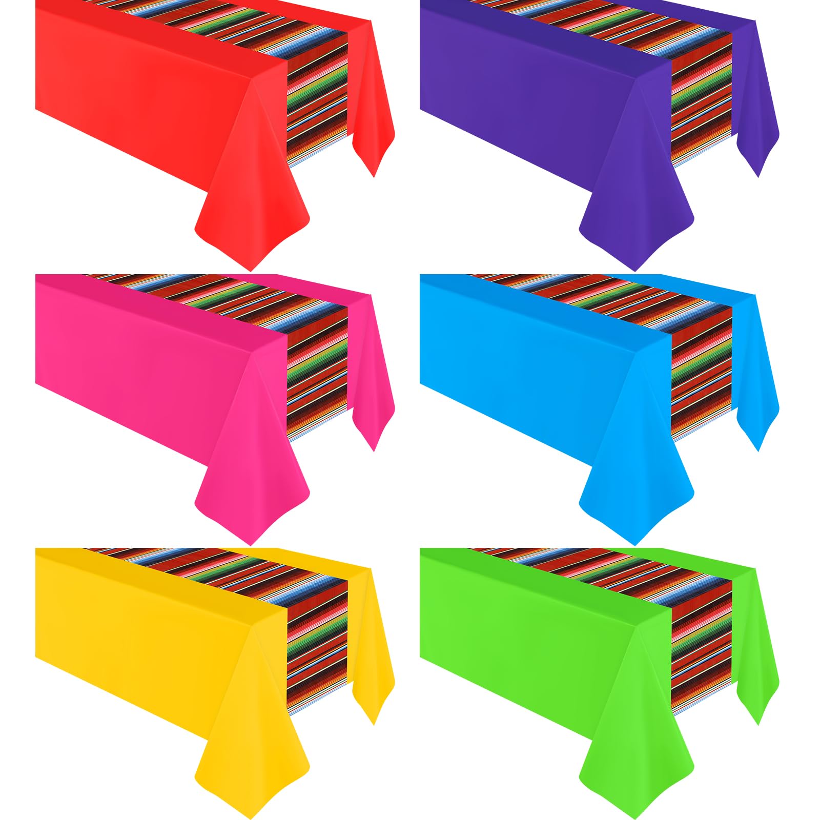Remagr 6 Pcs Mexican Fiesta Tablecloth 54 x 108 Table Runner Plastic Fiesta Striped Table Cover for Taco Night Festive Mexican