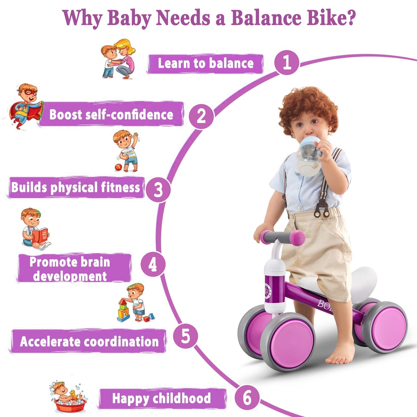 Bobike Baby Balance Bike Toys For 1 Year Old Gifts Boys Girls 10-24 Months Kids Toy Toddler Best First Birthday Gift Children Walker No Pedal Infant 4 Wheels Bicycle … (Purple)
