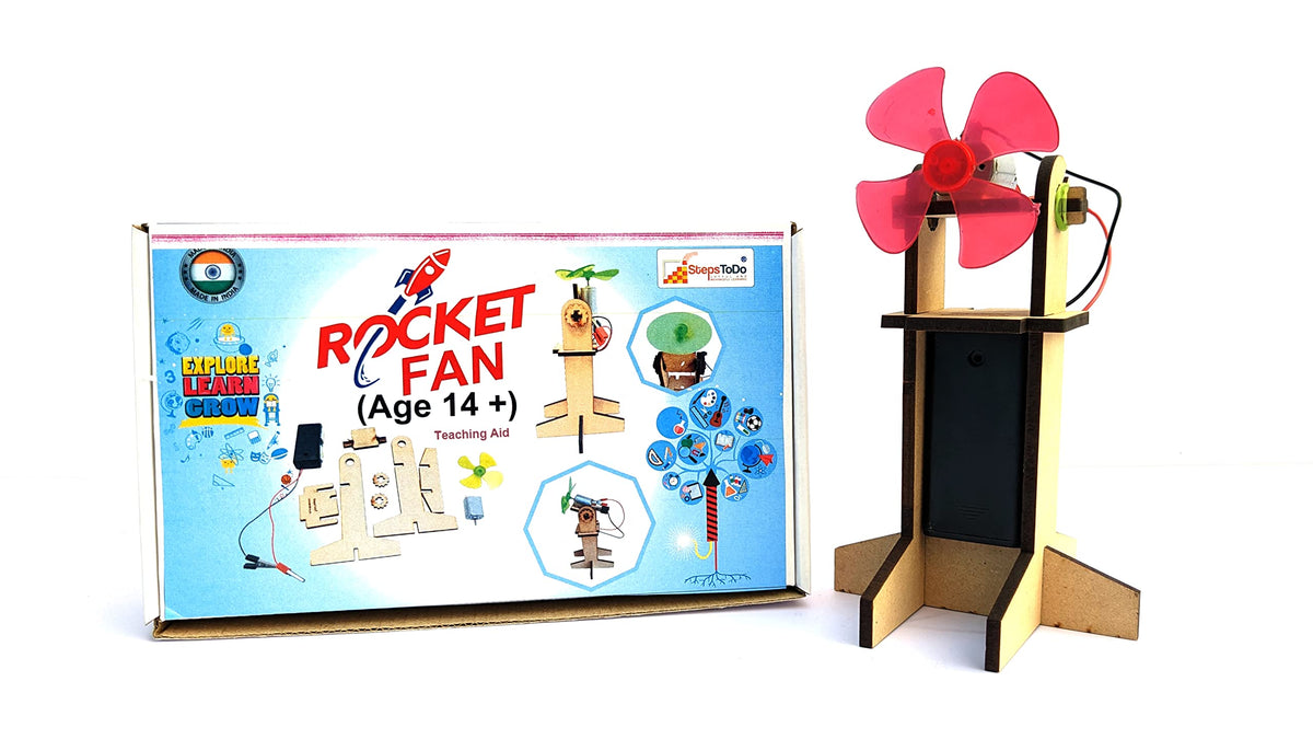 Stepstodo Rocket Style Standing Electrical Fan Making Kit. Educational Science Experiment Kit For School Children. Physics, Mech