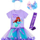 Doctor Unicorn Birthday Girls Mermaid Outfit Set Costume Tutu Skirt Dress, Mermaid Birthday Shirt, Headband & Satin Sash (Purple-2, 6-7 Years)