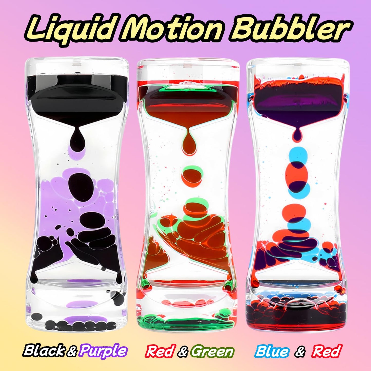 Oneshow Liquid Motion Bubbler Timer Oil Hourglass Water Timers Relaxing Desk Decor Stress Relief Toys For Adults Gifts 3 Pack-Bl