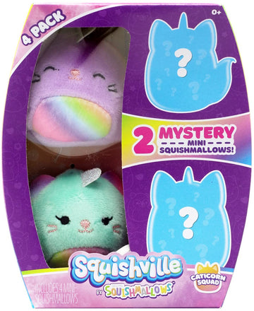 Squishville By Squishmallows Sqm0078 Mystery Squad, Four 2, Irresistibly Soft Colourful Plush Caticorns, Mini Squishmallows