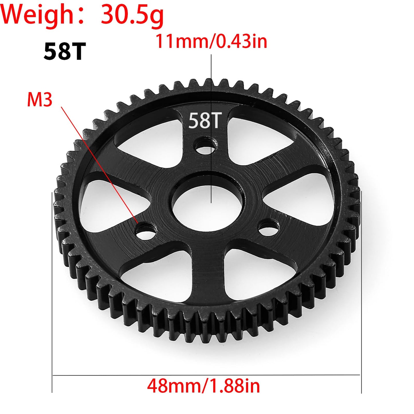 32P Spur Gear, 58T 0.8 Metric Pitch, Compatible With 32P, Hardened Steel 58 Tooth 0.8M Spur Main Gear For 1/10 Traxxas Ford Rust