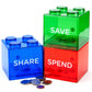 Save Spend Share Piggy Bank for Kids - Clear Transparent Plastic Coin Banks for Boys & Girls - Teach Children About Giving & Sav