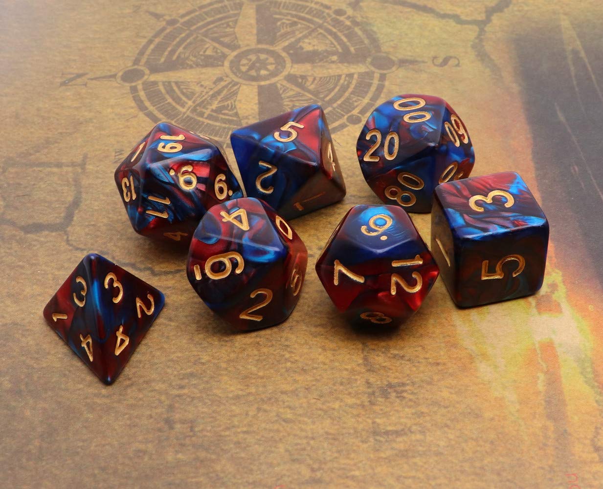 CREEBUY Red & Blue Polyhedral Dice Set for D&D, RPG, MTG - Resin D20, D12, D10, D8, D6, D4