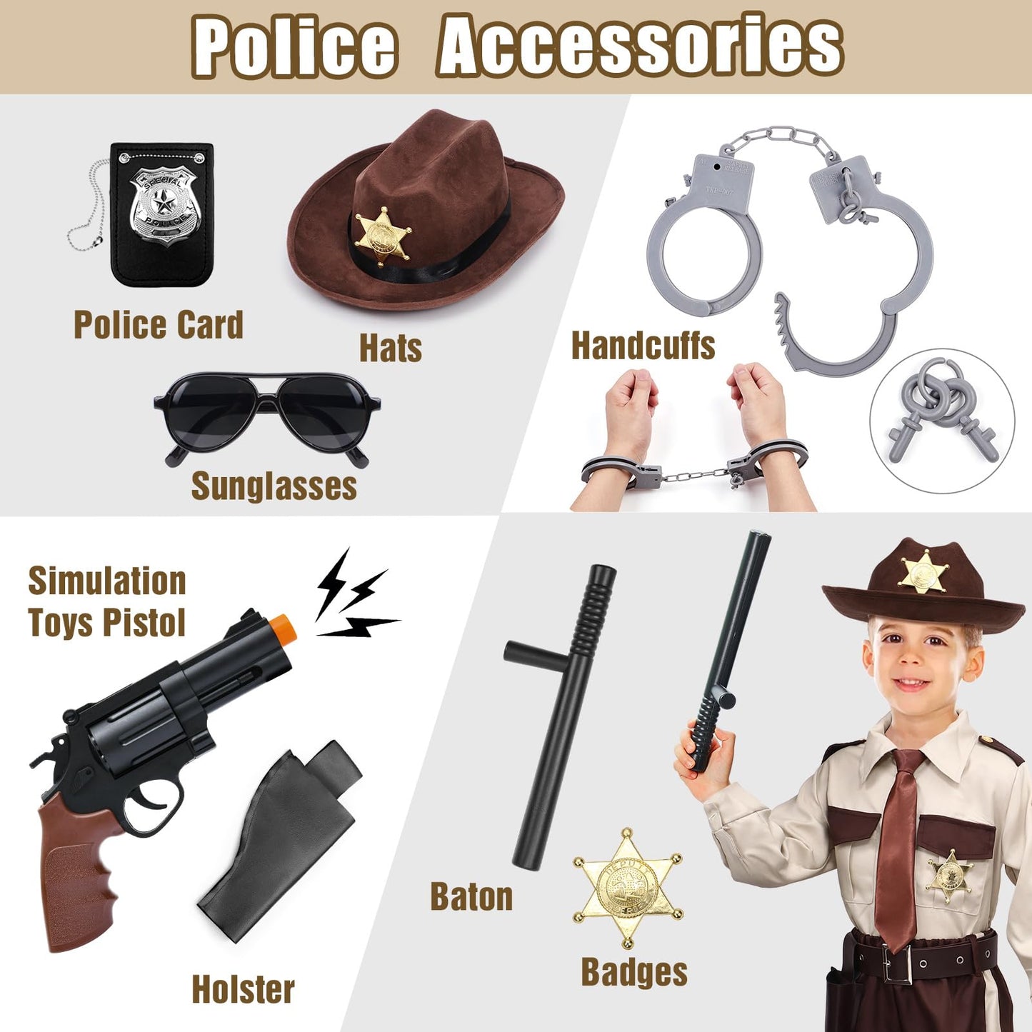 Latocos Kids Police Officer Costume Western Sheriff Cowboy Uniform Role Play With Accessories Halloween Costumes Boys Girls