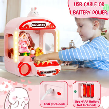 Cwlakon Claw Machines For Kids With Sound Light, Mini Vending Machine Rabbit Toys For Girls Age 3+, Candy Grabber Prize Dispenser Arcade Games With Mini Plush Toys, Christmas Birthday Gifts