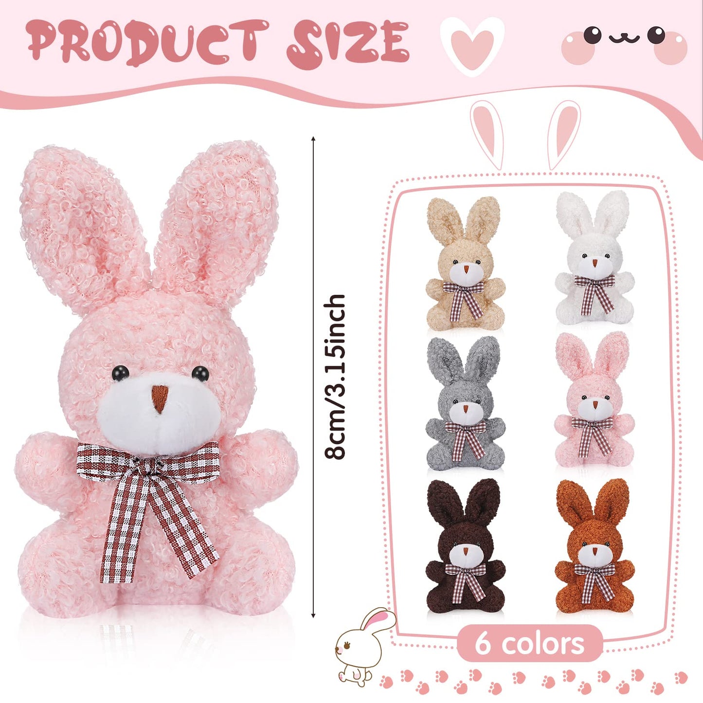 24 Pcs Mini Bunny Plush Bulk Rabbit Stuffed Animal Toy Gift Doll 3.15 Inch Keychain for Girls Boys Teens mature-themed Gift Box DIY for Baby Shower Wedding Birthday Decoration