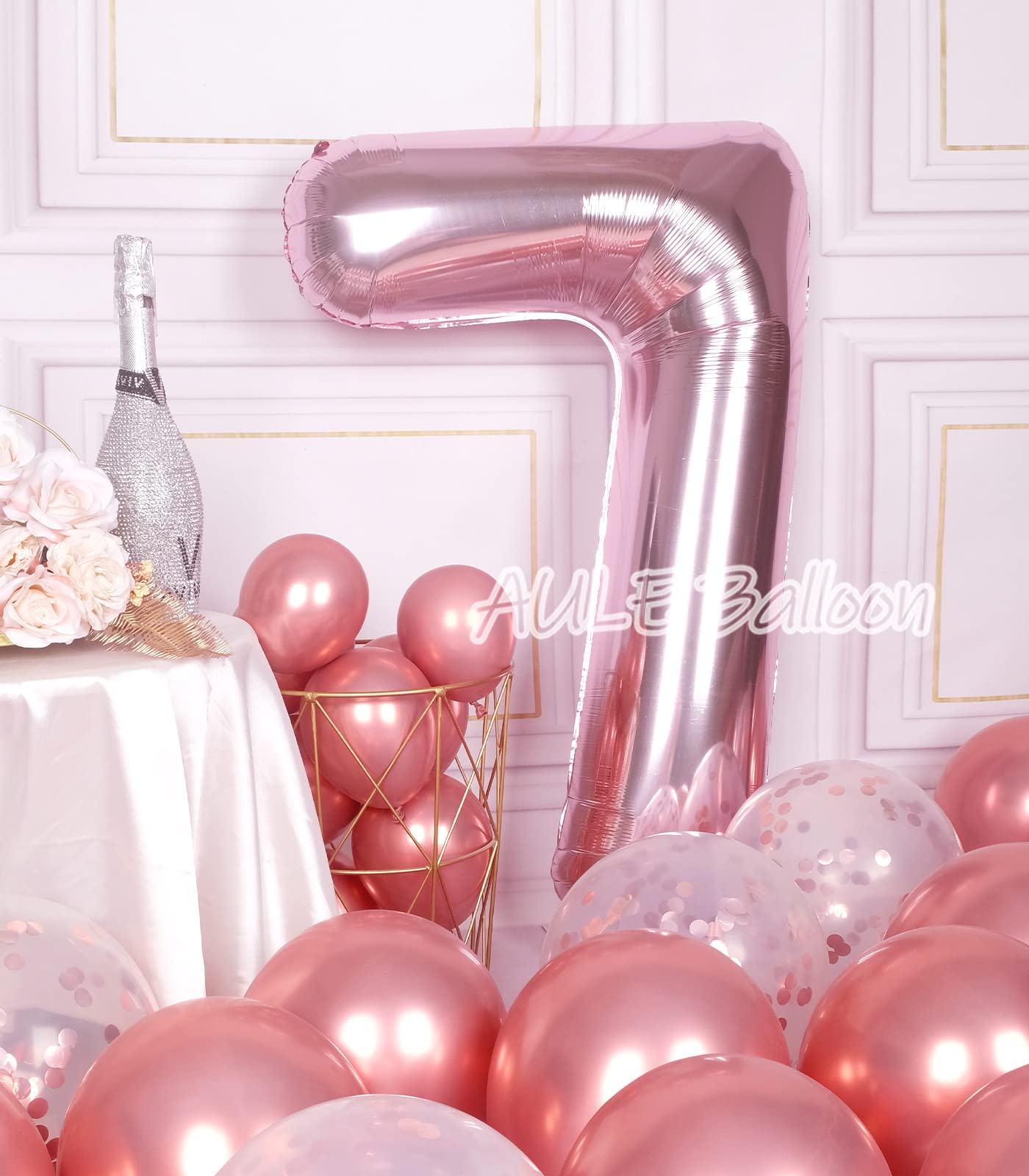 Aule 40 Inch Big Rose Gold 7 Balloon Number Large Foil Helium Number Balloons 0-9 Jumbo Giant Happy 7Th Birthday Party Decoratio