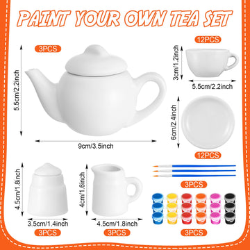 PullCrease 45 Pcs Spring Paint Your Own Tea Kit Craft DIY Tea Kit for Kids Ages 8+ Mini Ceramic Tea Cups to Paint Including Porc