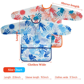 BOUBONI 2 Pcs Kids Art Smock Painting Toddler Smock Long Sleeve with 3 Pockets for Kids Art Painting Activity Kitchen Crafts (Bl