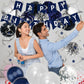 Zerodeco Birthday Decorations For Men, Navy Blue Birthday Party Decorations Happy Birthday Banner Pompoms Balloon For Boys Girls