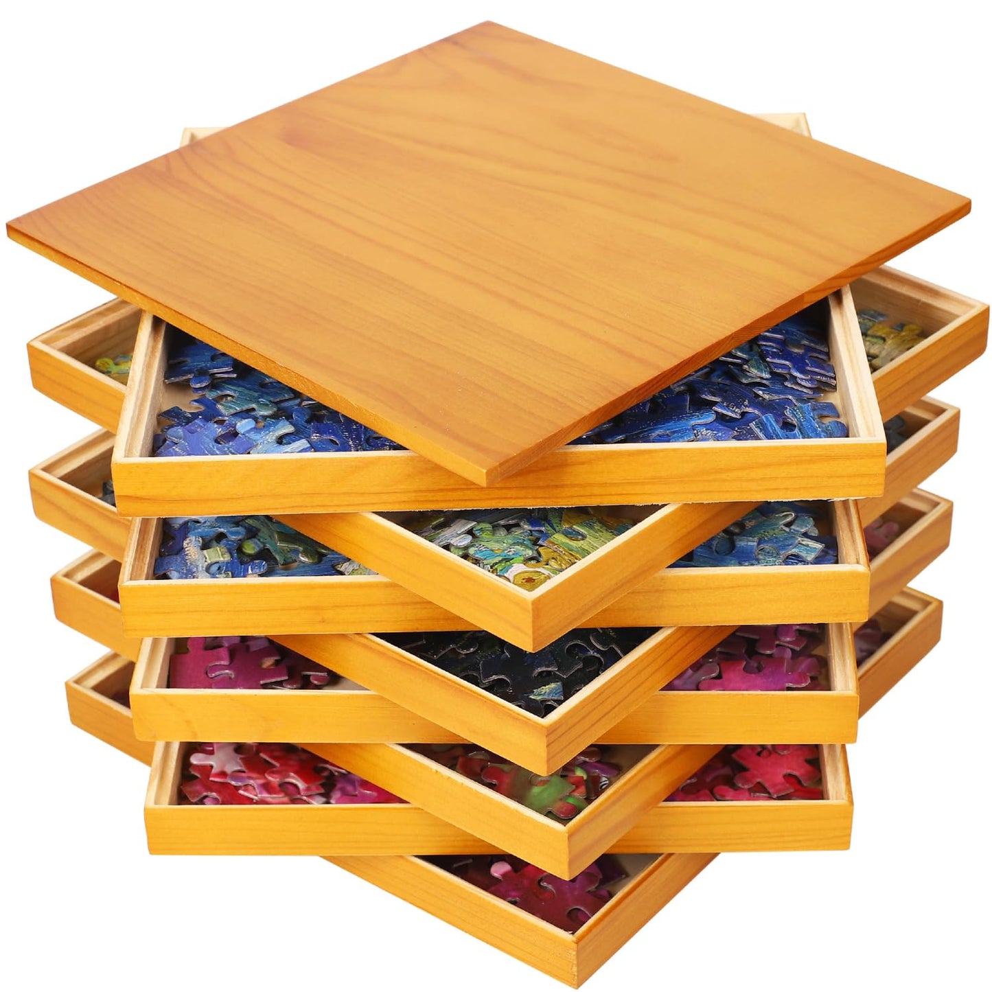 Premium Wooden Puzzle Sorting Trays Stackable – 10 X 10 Inch, Stackable Jigsaw Puzzle Organizer For Sorting Up To 2000 Pieces – Durable Puzzle Piece Sorter Trays For Puzzle Enthusiasts