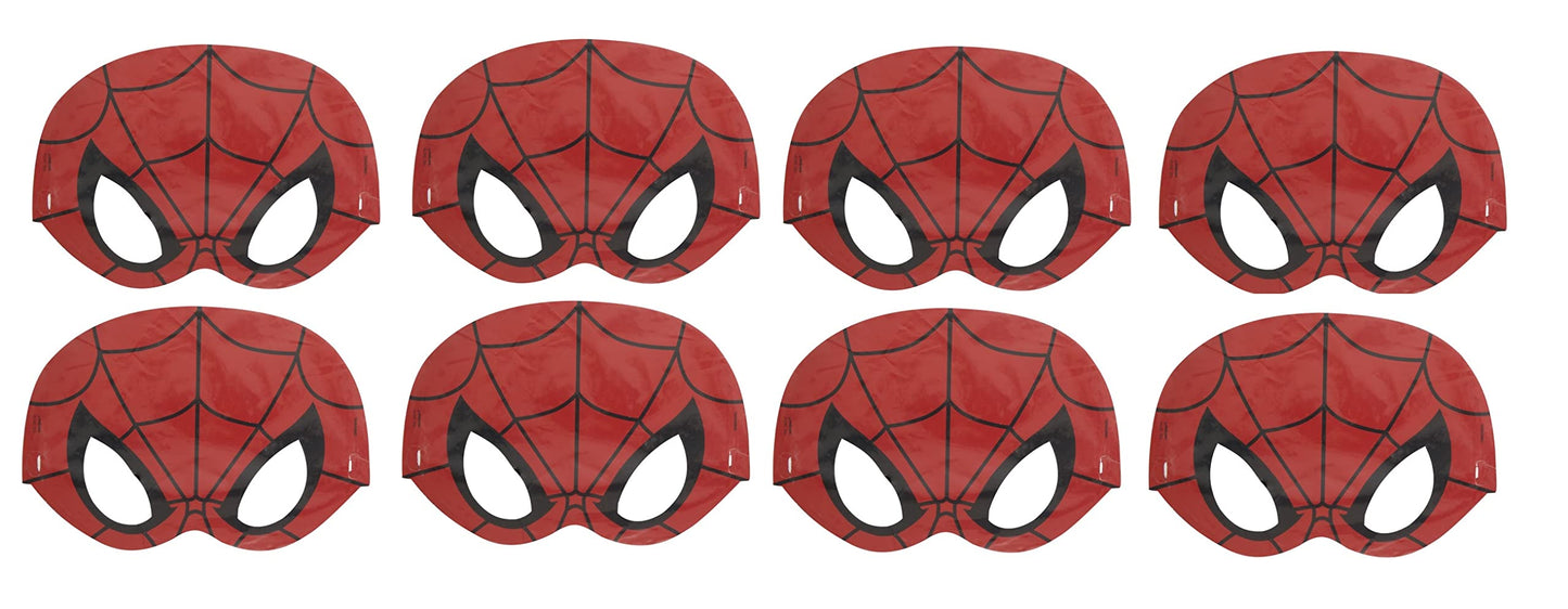 Unique Spiderman Children Party Supplies Bundle Pack Includes 16 Party Paper Masks With 1 Dinosaur Sticker Sheet
