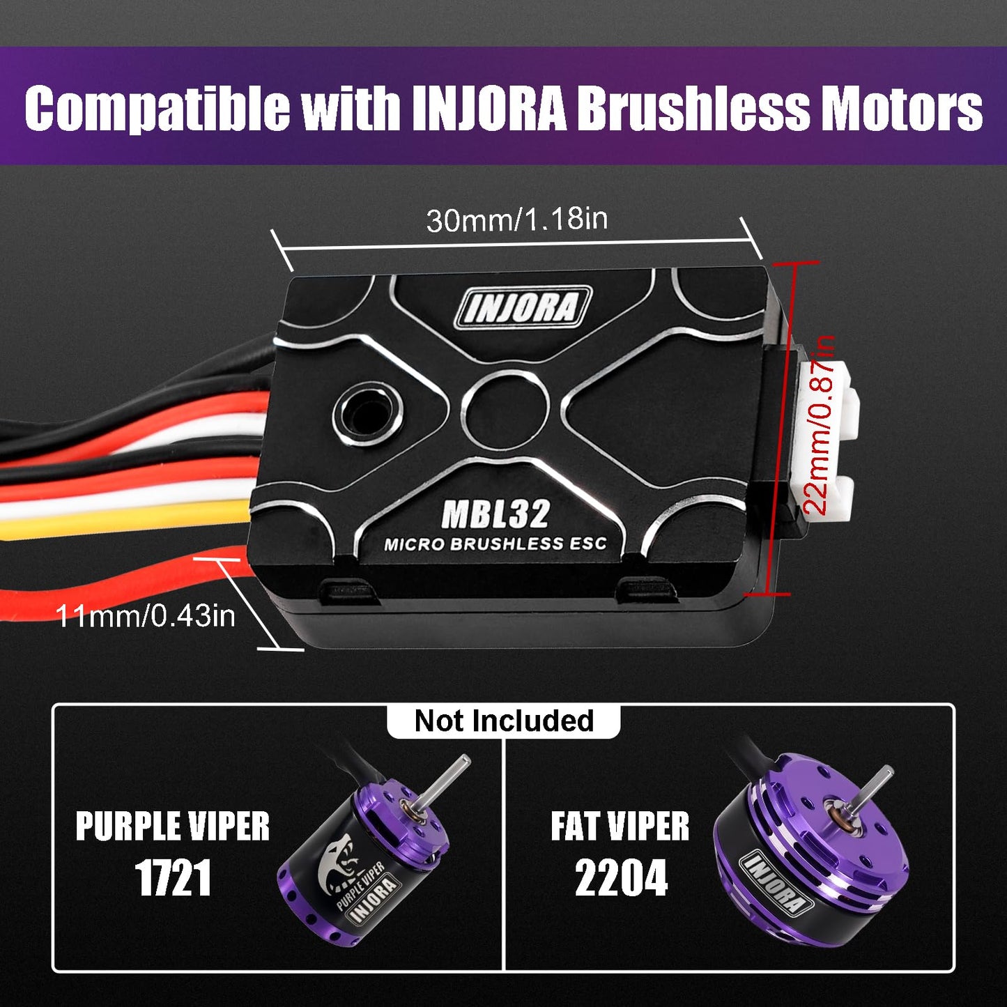 Injora Brushless Micro Mbl32 Esc & 1721 Purple Viper Motor For 1/18 Trx4M Rc Upgrade
