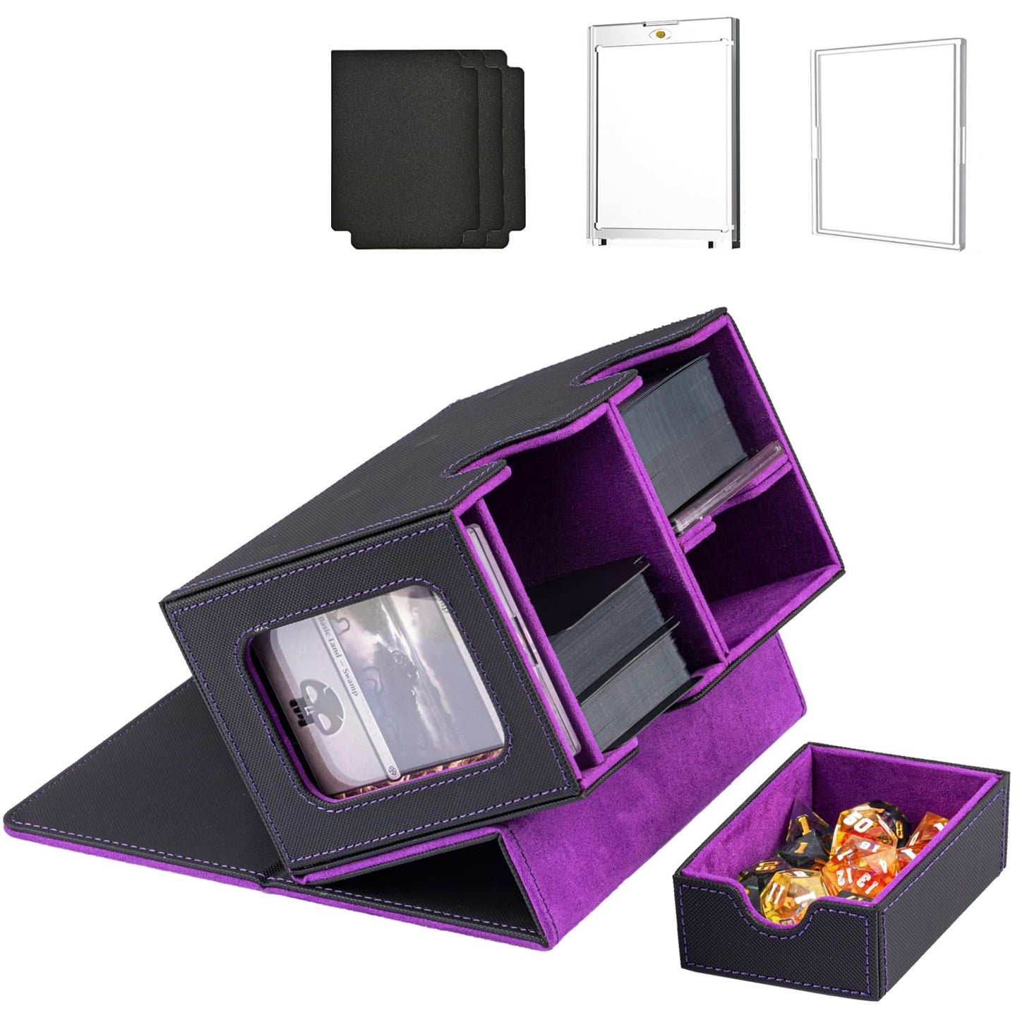 Mtg Deck Box For Commander With Dice Tray,Designed For Mtg Commander Card Deck Box Fits 200+ Double Sleeved Cards,Card Storage B